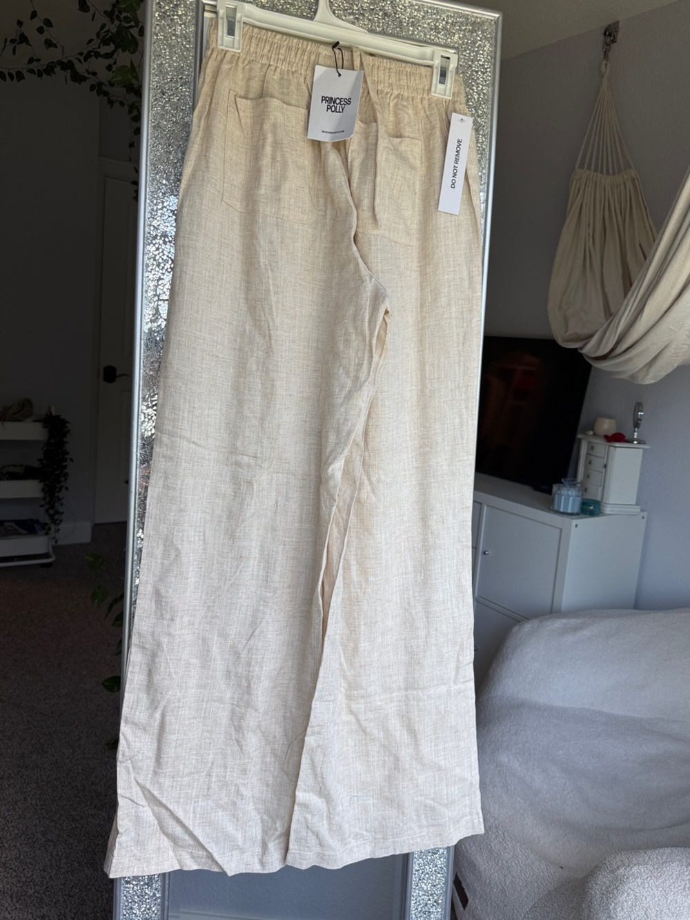 Princess Polly Natural Cream Wide-Leg Linen Pants